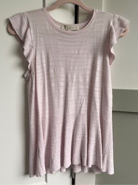 LOFT Pale Pink Ruffle Sleeve Knit Top Cotton Blend